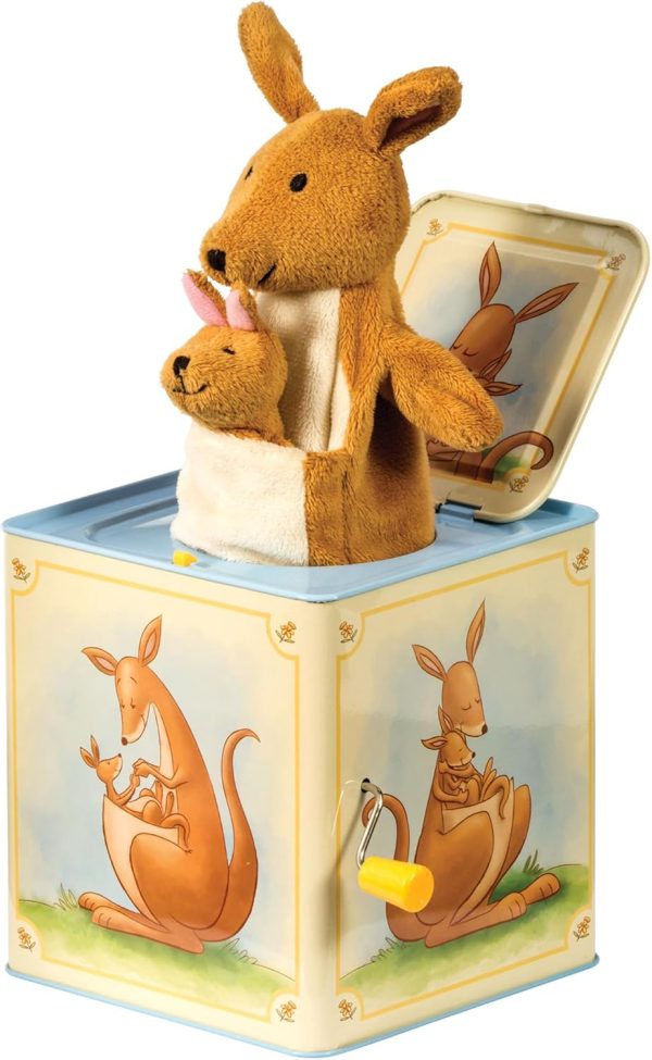 Schylling: Jack in Box - Kangaroo - Classic Pop-Up Music Toy. Momma & Baby Joey Finger Puppet. Plays Song Pop Goes The Weasel. Toddler & Kids 18mo+