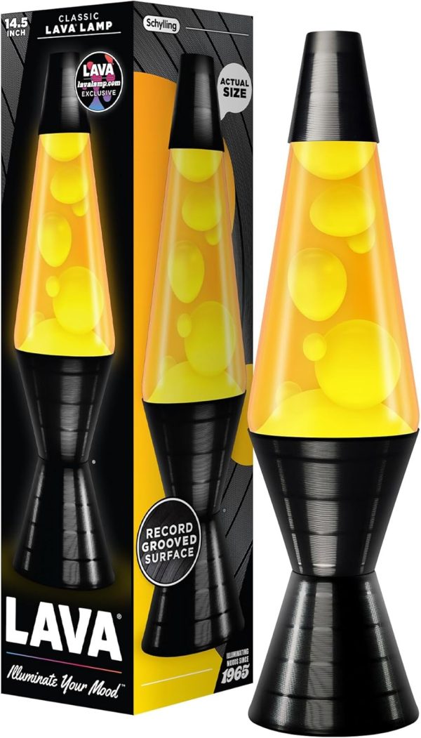 Lava? Lamp - 14.5'' Vinyl Record Grooved Base - The Original Motion Light - Yellow Wax and Orange Liquid - Item #2017